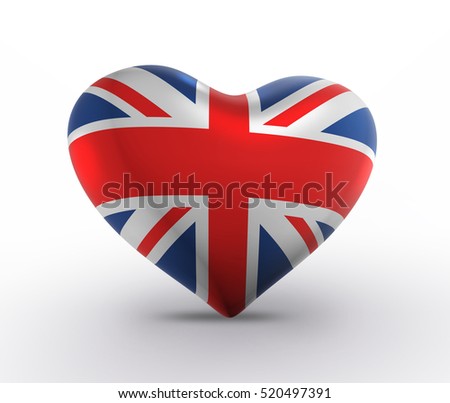 United Kingdom Background, English 3D Flag Heart Shape, UK (3D Render)