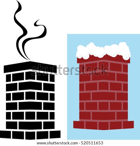 Brick Chimney Icon with Snow and Smoke Vector Illustration Royalty-Free Stock Photo #520511653