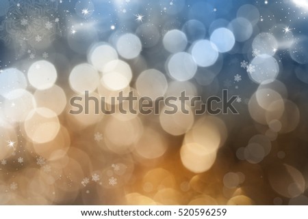 Magic holiday abstract glitter background with blinking stars and falling snowflakes. Blurred bokeh of Christmas lights.r