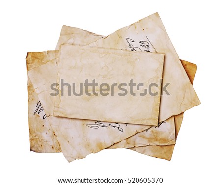 Old letters and blank paper sheets isolated on white