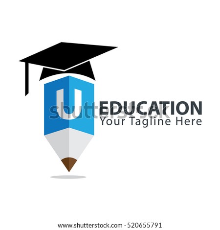 Letter U Education logo concept with pencil and book icon. Design template for education purposes