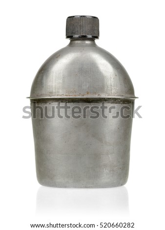 WWII US military canteen isolated on white background.