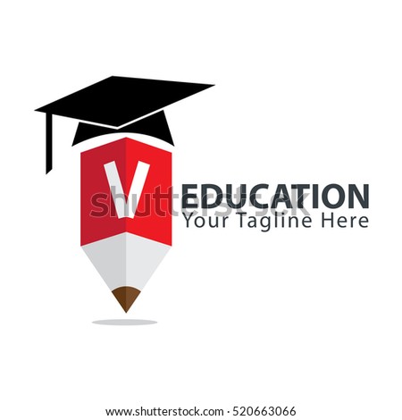 Letter V Education logo concept with pencil and book icon. Design template for education purposes