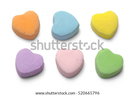 Blank Candy Valentines Hearts Isolated on White Background. Royalty-Free Stock Photo #520665796