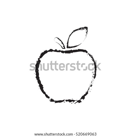 Apple icon in grunge style, vector isolated outline black sign.