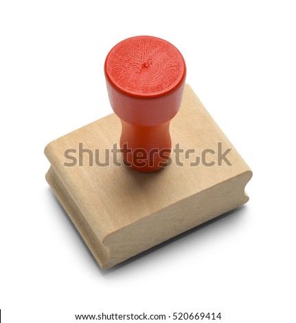 Wood Red Rubber Stamper Isolated on White Background. Royalty-Free Stock Photo #520669414