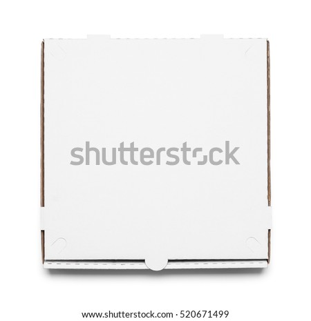 Top of Closed Pizza Box Isolated on White Background. Royalty-Free Stock Photo #520671499