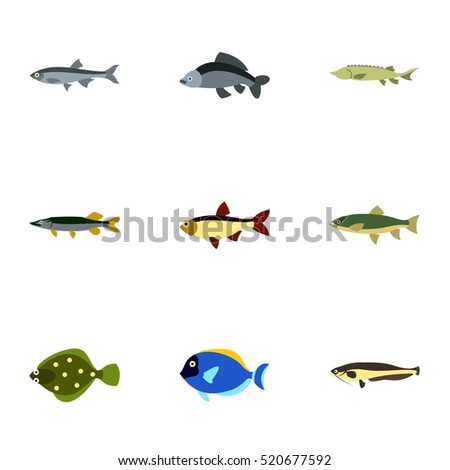 Marine fish icons set. Flat illustration of 9 marine fish vector icons for web
