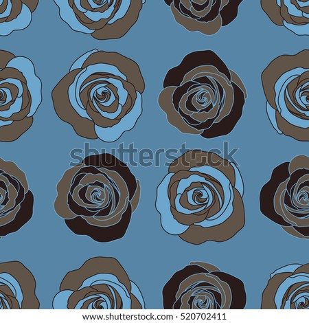 Roses seamless pattern. Retro background with blue and gray roses. Shabby chic illustration.