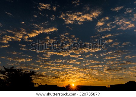 Sunrise with bright colors in clouds, concept for early morning 