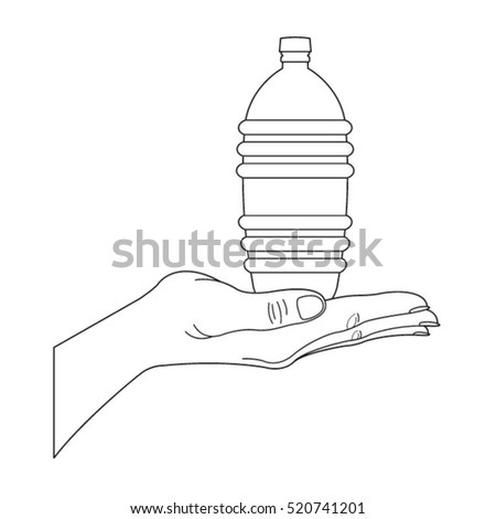 water bottle in hand in black outline-vector drawing