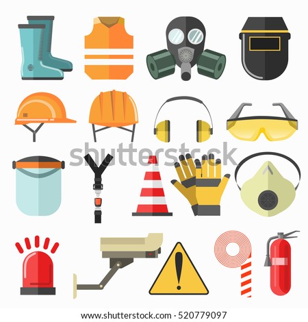 Safety work icons. Vector icons collection. Flat illustration. Royalty-Free Stock Photo #520779097