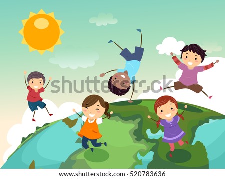Stickman Illustration of a Group of Preschool Kids Playing on Top of a Globe