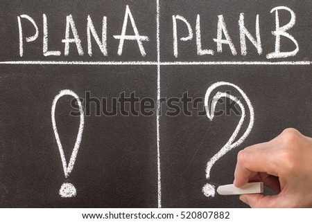 Texture of a blackboard with Plan A and Plan B. Plan A as compared to the plan B