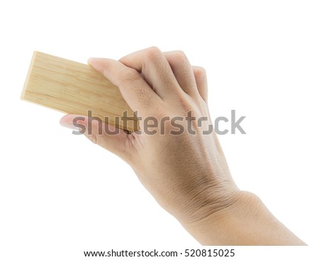 Hand holding brush erase isolated on white background, Teacher cleaning the chalkboard.