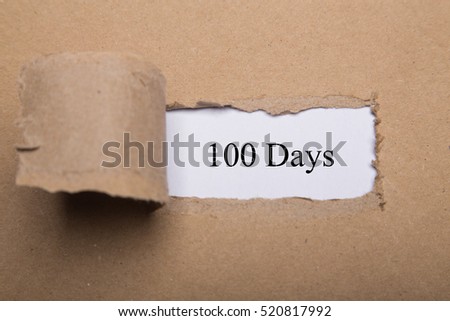 Torn paper box with word 100 Days on white background.