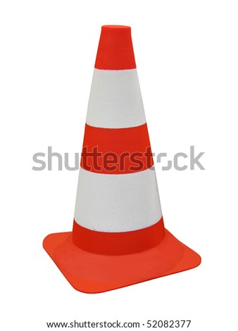 orange entrance barrier cone isolated on white background, modern plastic road security sign, travel diversity