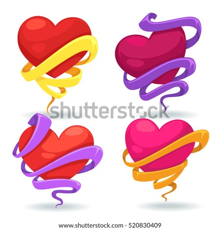 vector collection of bright hearts, tape and ribbons