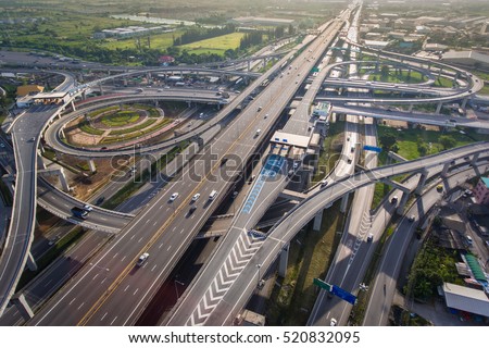 Aerial View of Busy Highway Junction.