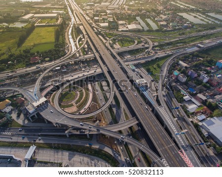 Busy highway from aerial view. Urban transportation concept.