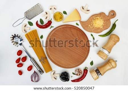 Preview Save to a lightbox Find Similar Images Share Edit Stock Photo: Ingredients. Ingredients for cooking pasta, spaghetti, fettuccine, closeup,