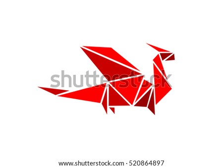 Flying dragon in origami form. Vector for logo and icon.
