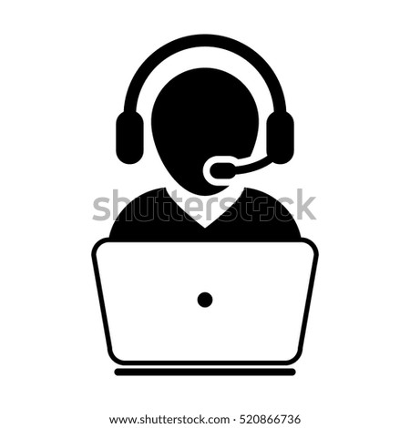 Customer Service Icon - User With Laptop Computer & Headphone Vector illustration