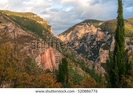 rock mountain landscape at sunset, autumn scenery