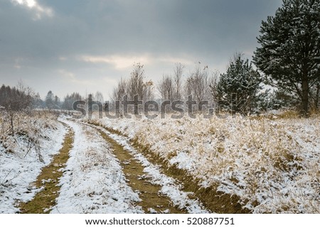 Winter landscape with snow covered countryside. European winter landscape.