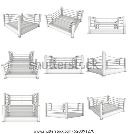 Boxing ring set. High resolution 3d render of blank arena isolated on white background.