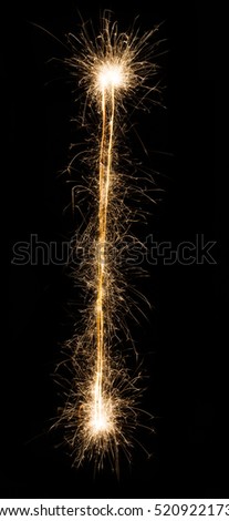 English Letter I made from burning sparkles on black background. Shiny festive firework font, latin alphabet text sign.