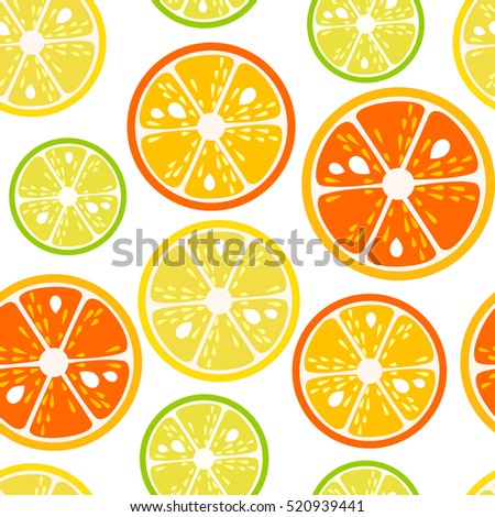 Lime, lemon and orange slices seamless pattern. Vector illustration. White back.