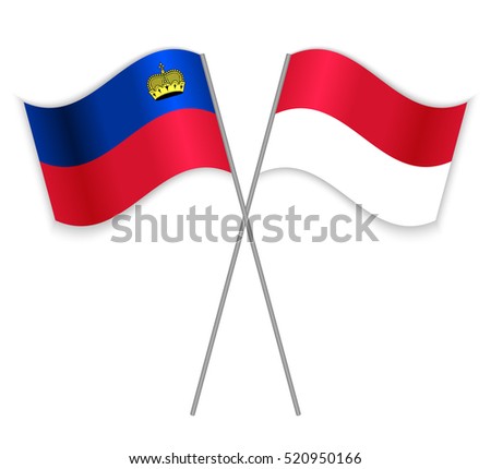 Liechtenstein and Indonesian crossed flags. Liechtenstein combined with Indonesia isolated on white. Language learning, international business or travel concept.