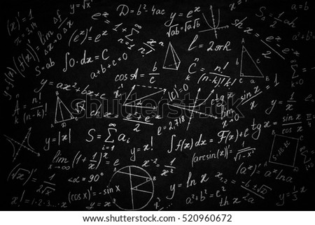 Math physics formulas on black background.