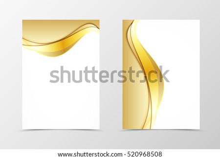 Front and back wave flyer template design. Abstract template with golden lines in material design style. Vector illustration Royalty-Free Stock Photo #520968508