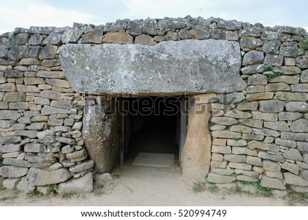 Megalithic site, standing stone, dolmens, Royalty-Free Stock Photo #520994749