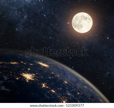 Earth, moon and star. Elements of this image furnished by NASA.