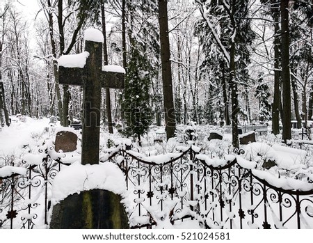 Old cemetery in wintertime
