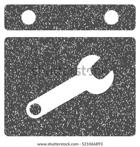 Date Options grainy textured icon for overlay watermark stamps. Flat symbol with dust texture. Dotted vector gray ink rubber seal stamp with grunge design on a white background.