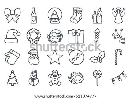 Christmas Outlined Line Icon Vector Set Pack