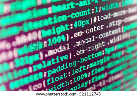 
Web site codes on computer monitor. Computer script typing work.  Server logs analysis. Hacker breaching net security. Technology background. Mobile app developer. Software source code. 
