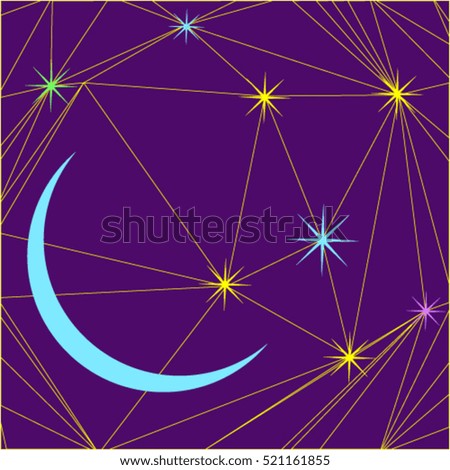 galaxy, shining stars and the moon in the night sky, vector illustration