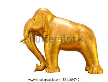 golden elephant standing isolated on white background