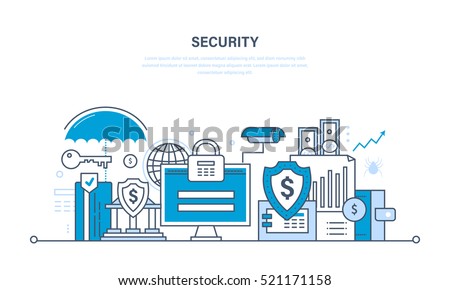 Modern technologies, security and data protection, payment security, finance and contributions, information. Illustration thin line design of vector doodles, infographics elements. Royalty-Free Stock Photo #521171158