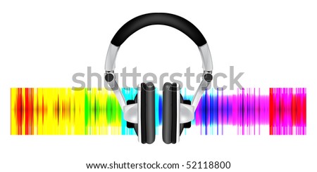 Professional icon of the headphones on multicolored back