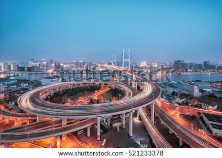 Night view of Nanpu Shanghai Bridge