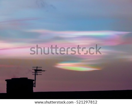 Very rare Nacreous Clouds "Polar stratospheric clouds" as seen from Norfolk UK  Royalty-Free Stock Photo #521297812