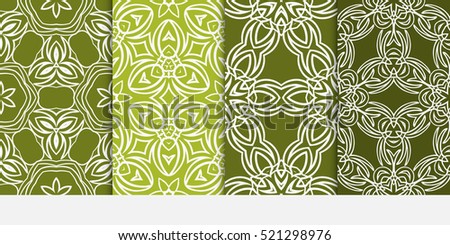 set of geometric floral ornament. seamless pattern. green color. vector illustration.