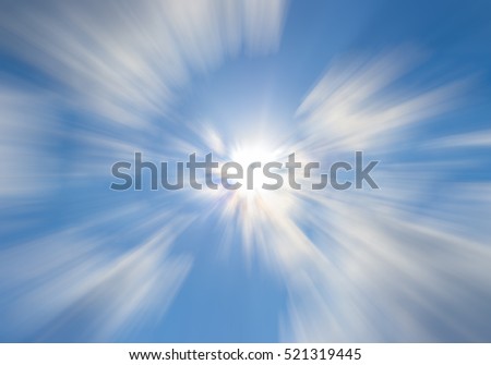 Zoom and Blurred picture of sun and Sky and clouds abstract background, Moving through to the sun, warp to the sun, beautiful