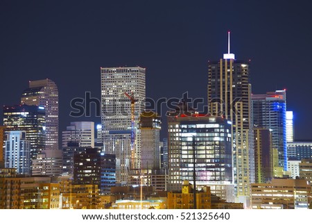 Denver downtown skyline at night, Colorado, USA.
